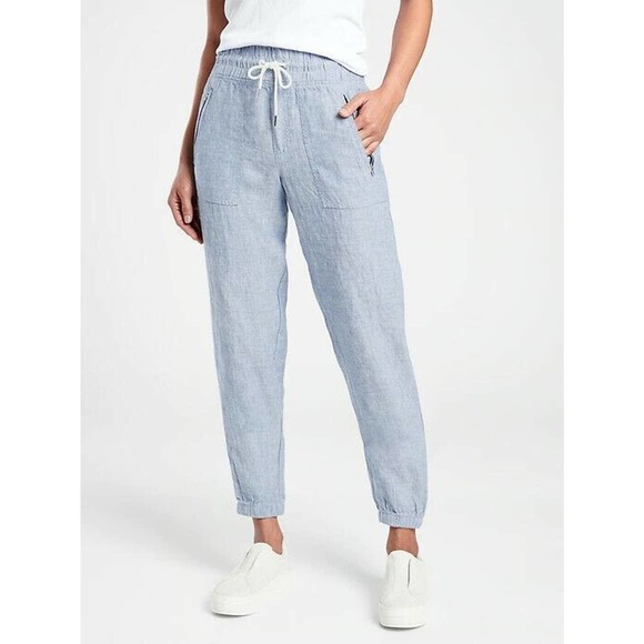 Athleta Pants - Athleta 2021 CABO Linen Jogger Pants Chambray Blue Women's Size 16 H14388